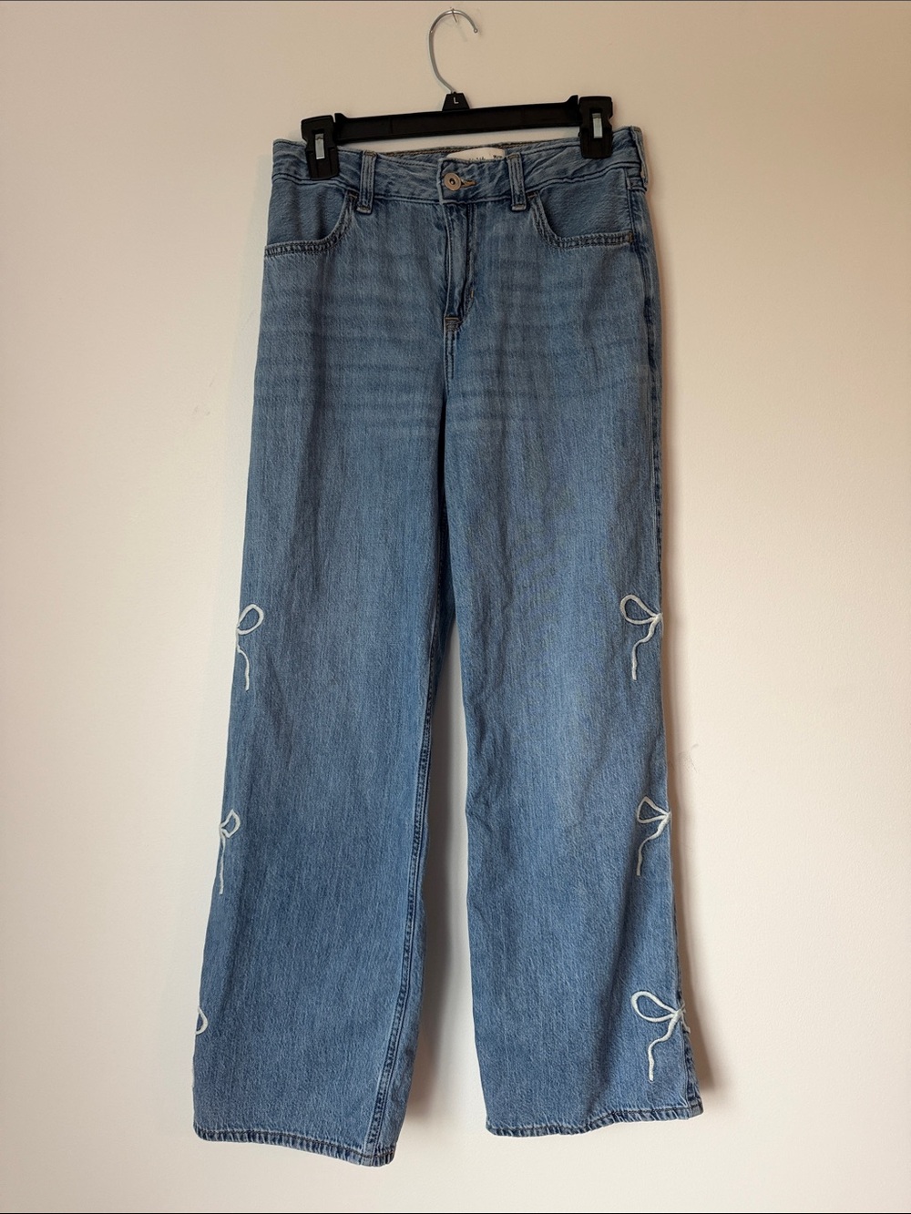 abercrombie kids Light Blue Wide-Leg Jeans with Side Bow Embellishments